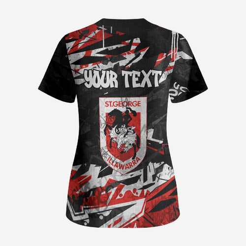 Personalized St. George Illawarra Dragons Scrub Top Graffiti Grunge Abstract Urban Street Style Design