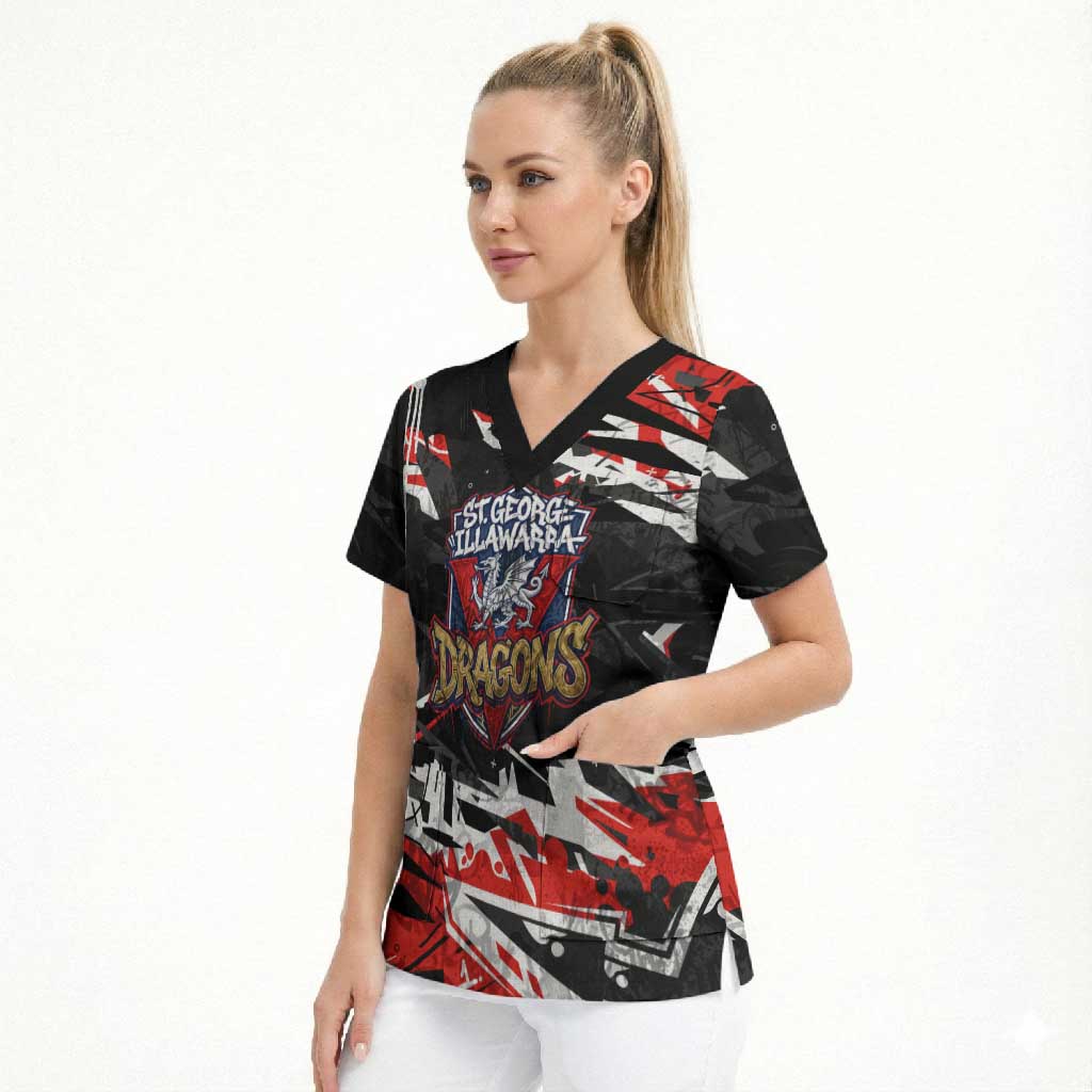 Personalized St. George Illawarra Dragons Scrub Top Graffiti Grunge Abstract Urban Street Style Design