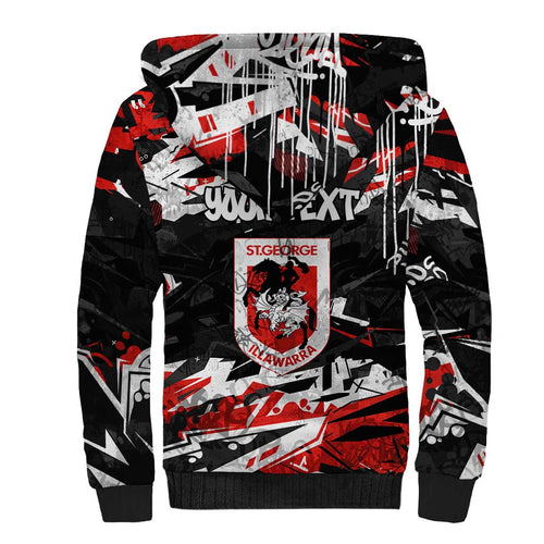 Personalized St. George Illawarra Dragons Sherpa Hoodie Graffiti Grunge Abstract Urban Street Style Design
