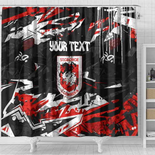 Personalized St. George Illawarra Dragons Shower Curtain Graffiti Grunge Abstract Urban Street Style Design