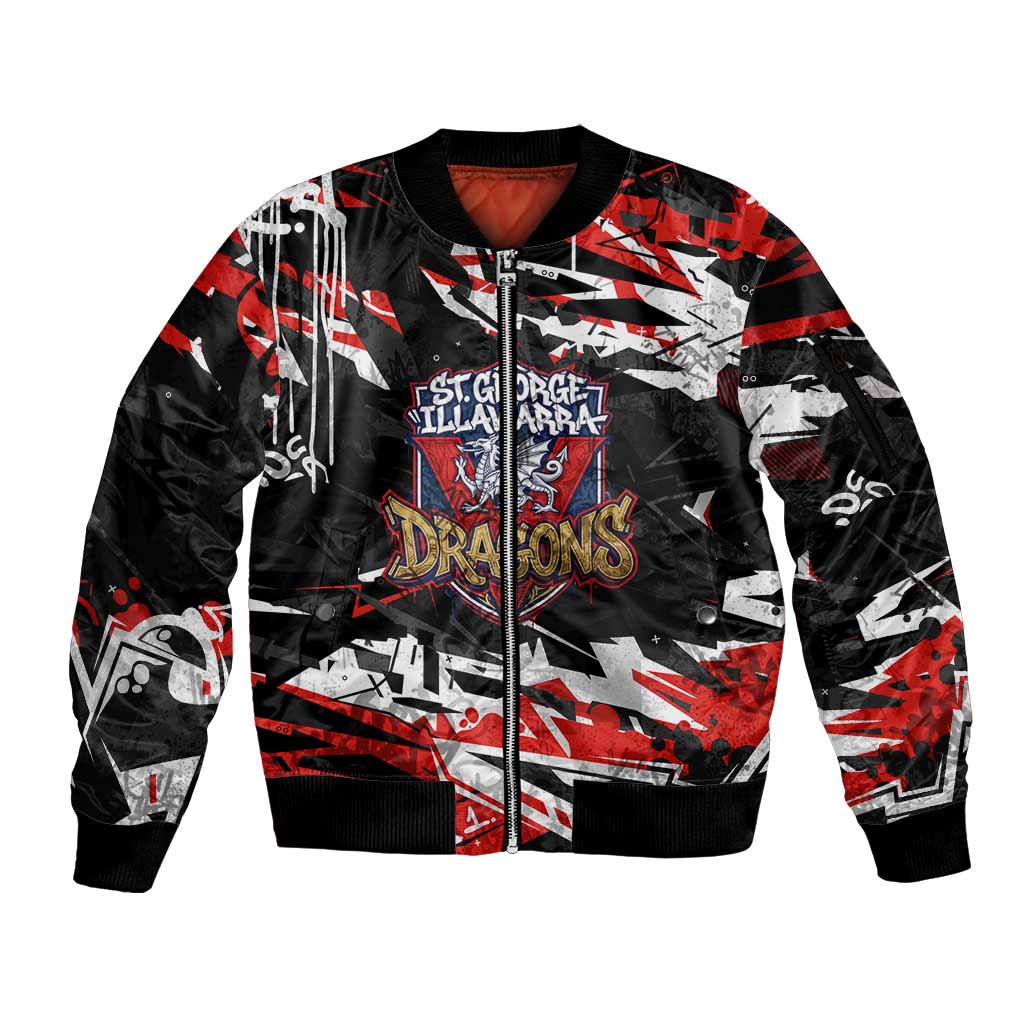 Personalized St. George Illawarra Dragons Sleeve Zip Bomber Jacket Graffiti Grunge Abstract Urban Street Style Design