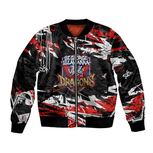 Personalized St. George Illawarra Dragons Sleeve Zip Bomber Jacket Graffiti Grunge Abstract Urban Street Style Design