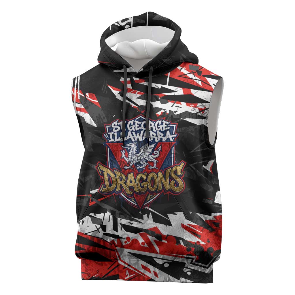 Personalized St. George Illawarra Dragons Sleeveless Hoodie Graffiti Grunge Abstract Urban Street Style Design