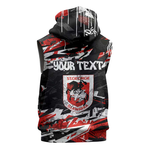 Personalized St. George Illawarra Dragons Sleeveless Hoodie Graffiti Grunge Abstract Urban Street Style Design