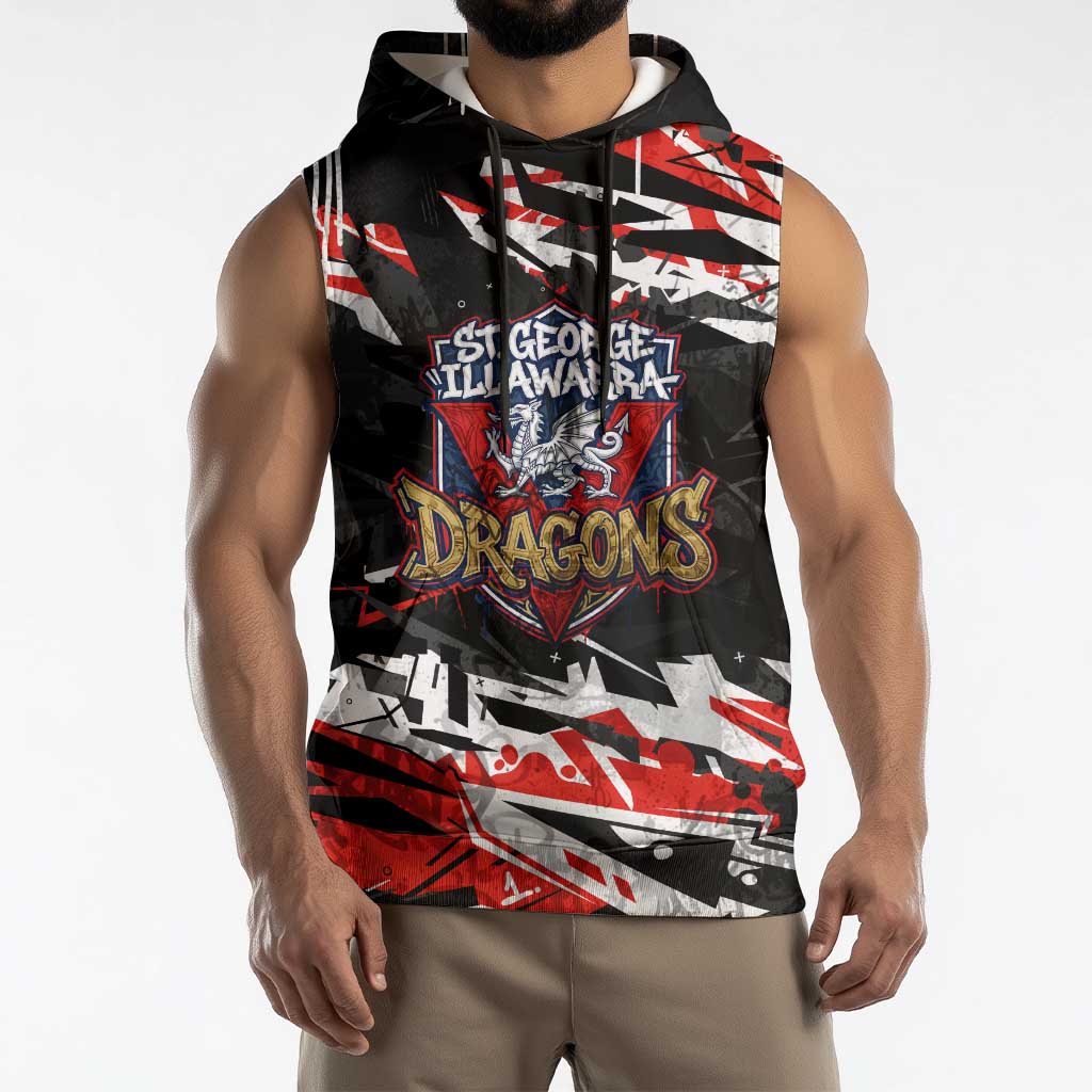 Personalized St. George Illawarra Dragons Sleeveless Hoodie Graffiti Grunge Abstract Urban Street Style Design