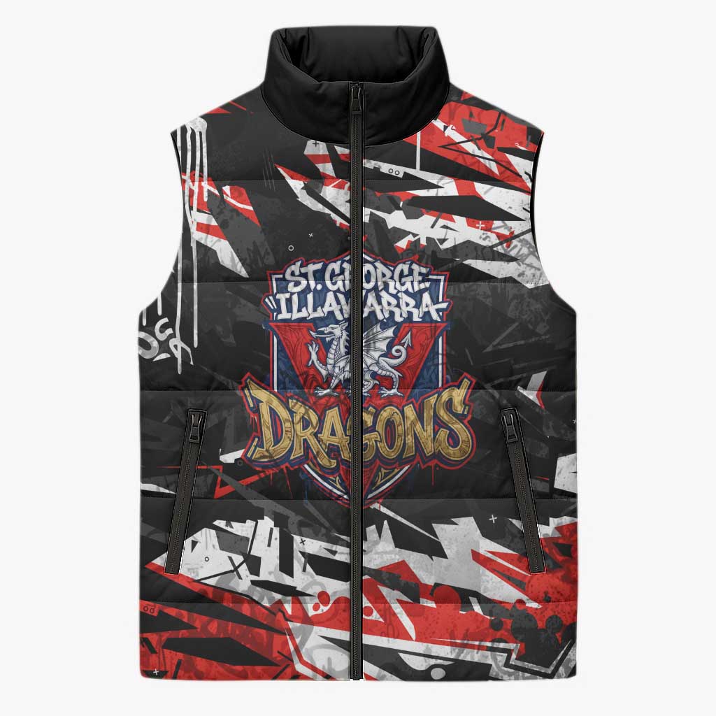 Personalized St. George Illawarra Dragons Sleeveless Puffer Jacket Graffiti Grunge Abstract Urban Street Style Design