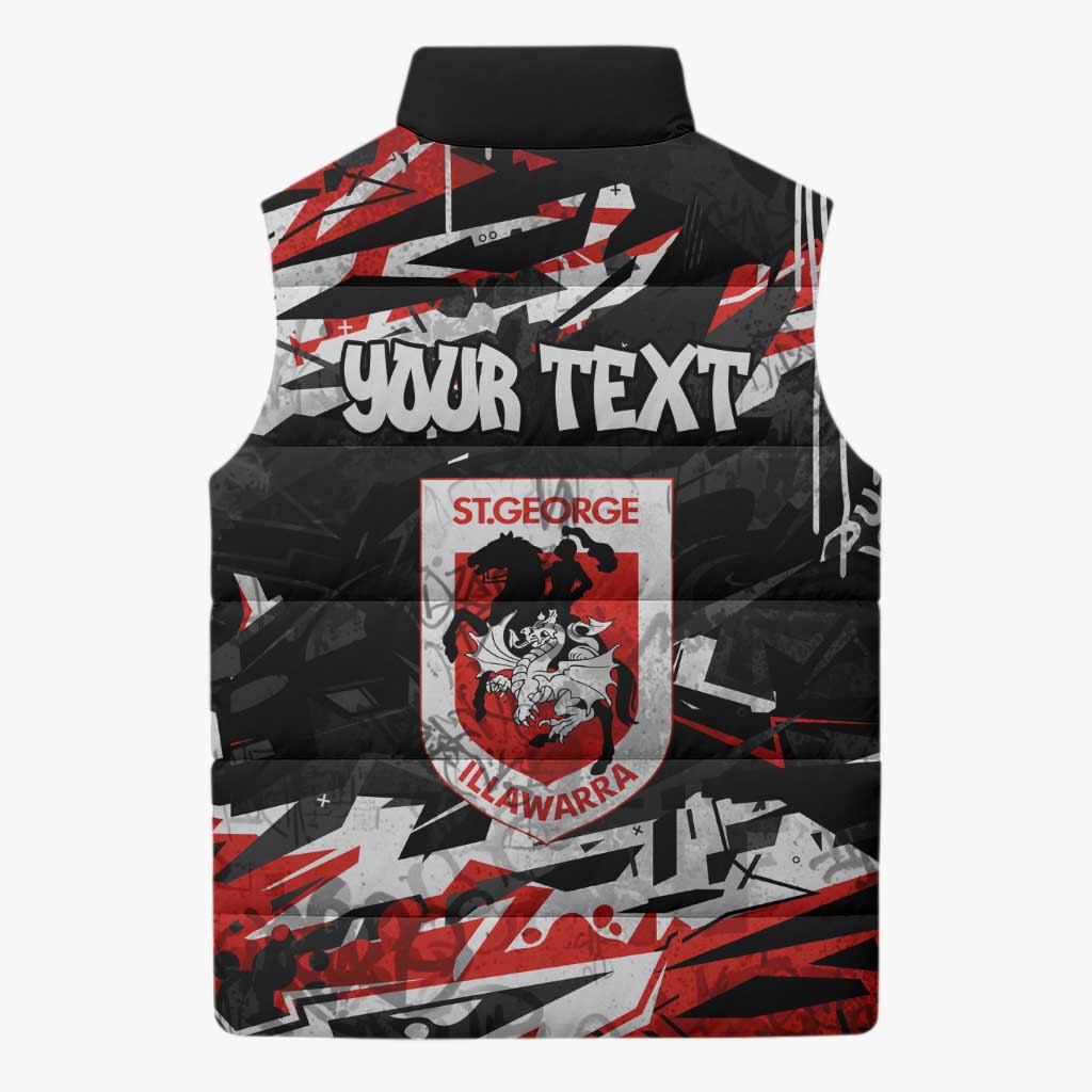 Personalized St. George Illawarra Dragons Sleeveless Puffer Jacket Graffiti Grunge Abstract Urban Street Style Design