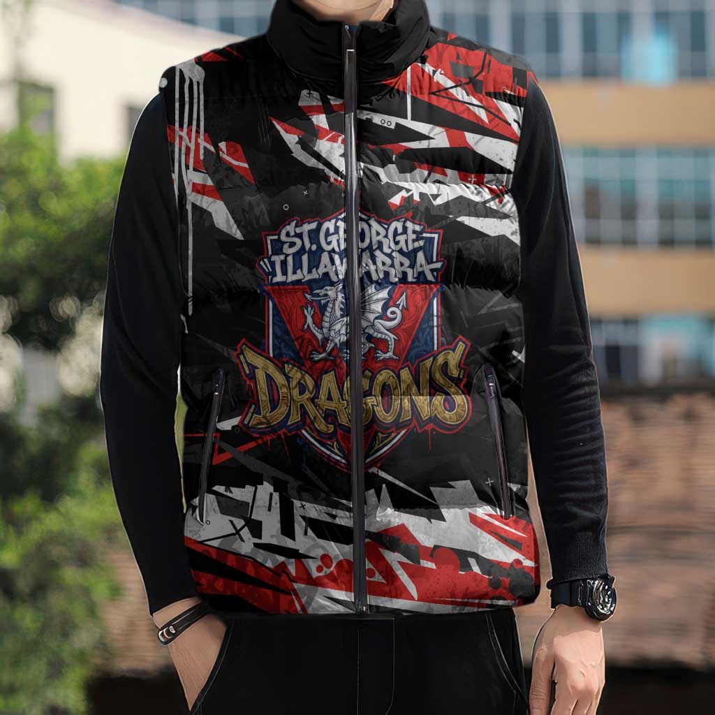 Personalized St. George Illawarra Dragons Sleeveless Puffer Jacket Graffiti Grunge Abstract Urban Street Style Design