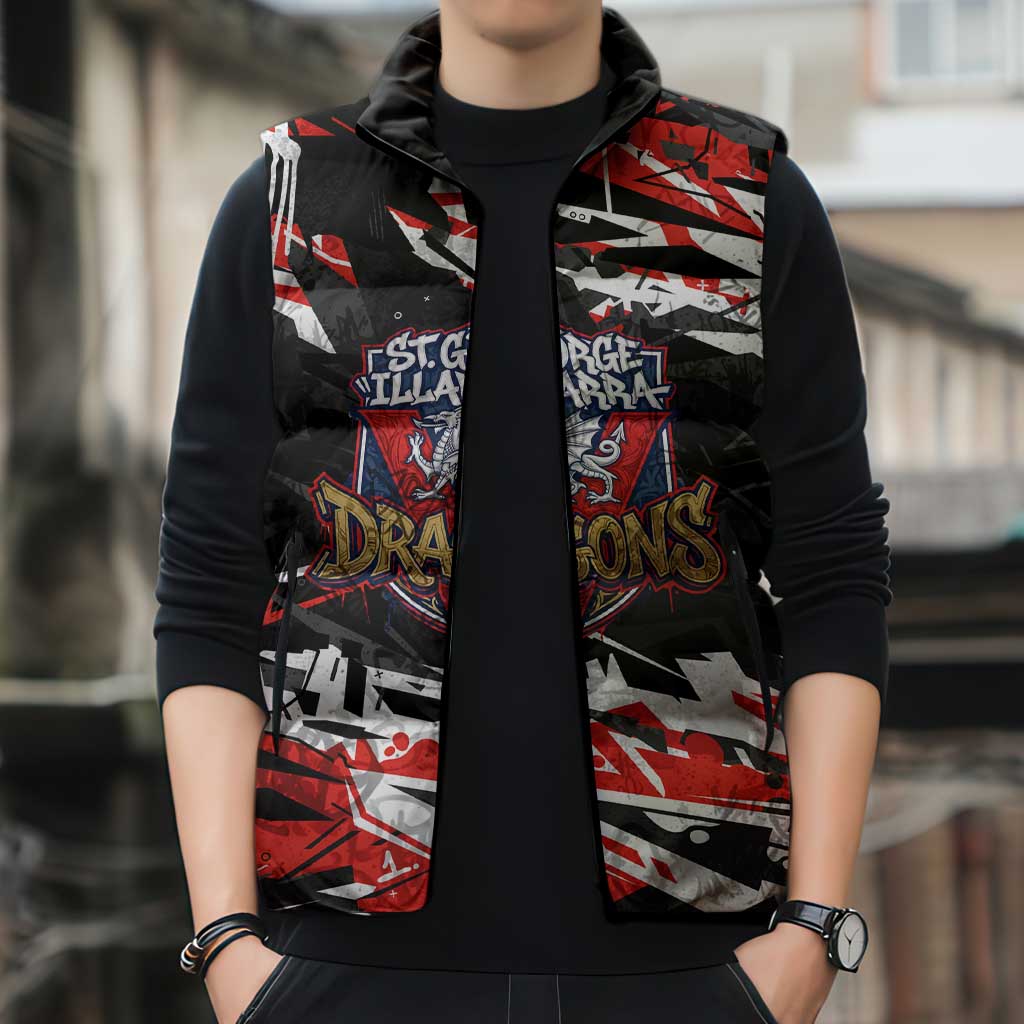 Personalized St. George Illawarra Dragons Sleeveless Puffer Jacket Graffiti Grunge Abstract Urban Street Style Design