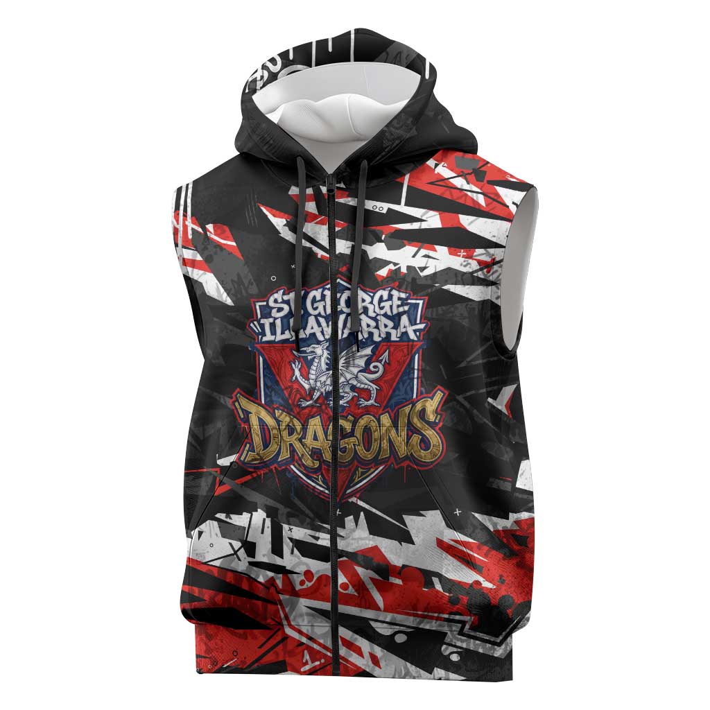 Personalized St. George Illawarra Dragons Sleeveless Zip Hoodie Graffiti Grunge Abstract Urban Street Style Design