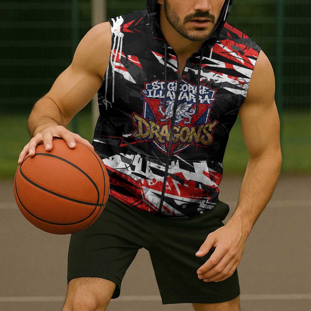 Personalized St. George Illawarra Dragons Sleeveless Zip Hoodie Graffiti Grunge Abstract Urban Street Style Design