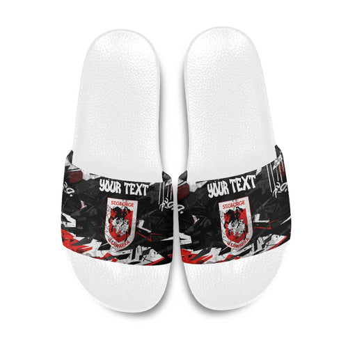 Personalized St. George Illawarra Dragons Slide Sandals Graffiti Grunge Abstract Urban Street Style Design