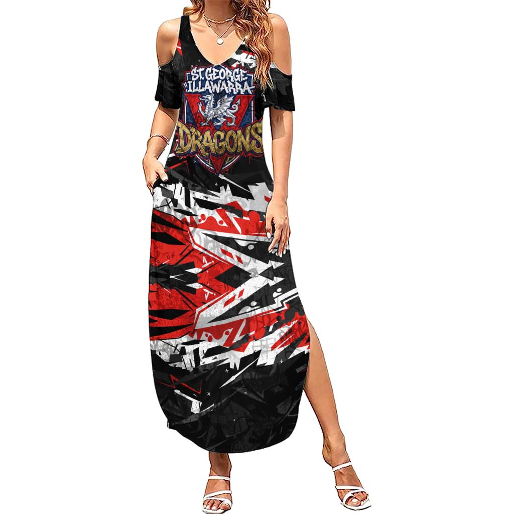Personalized St. George Illawarra Dragons Summer Maxi Dress Graffiti Grunge Abstract Urban Street Style Design