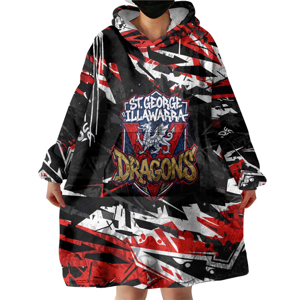 Personalized St. George Illawarra Dragons Wearable Blanket Hoodie Graffiti Grunge Abstract Urban Street Style Design
