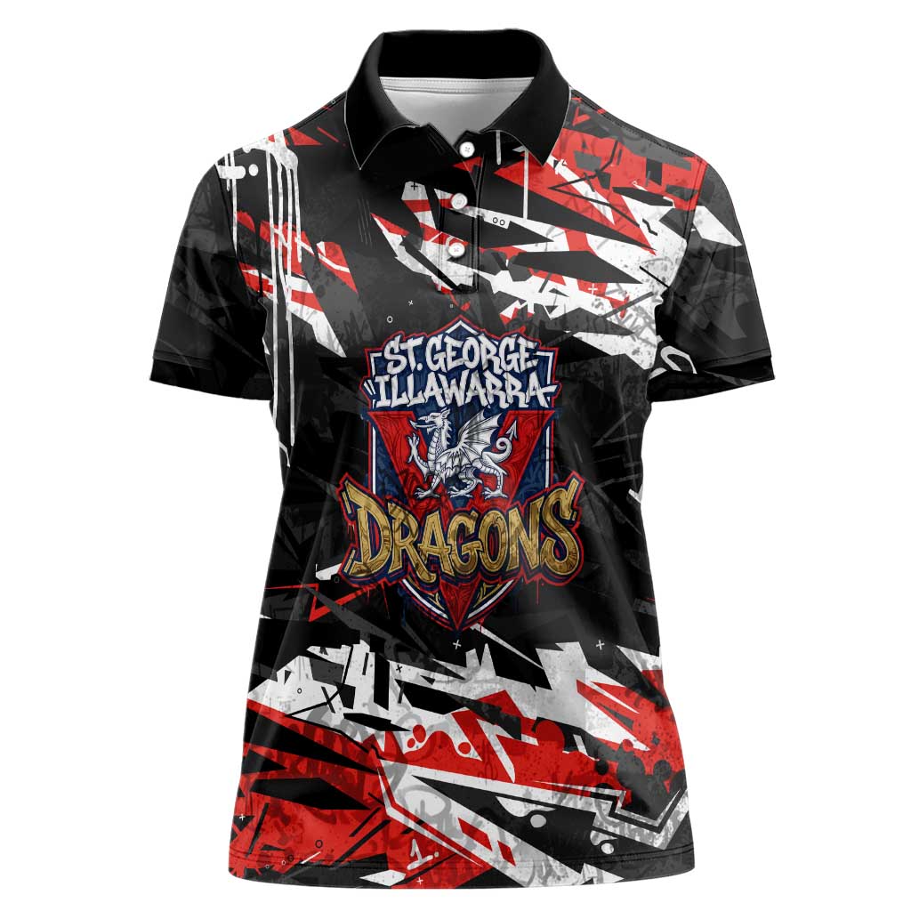 Personalized St. George Illawarra Dragons Women Polo Shirt Graffiti Grunge Abstract Urban Street Style Design
