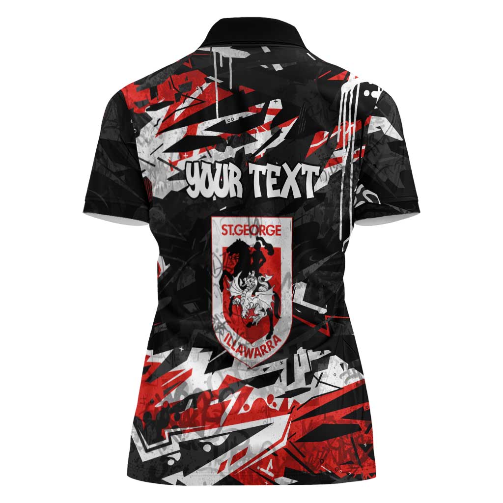 Personalized St. George Illawarra Dragons Women Polo Shirt Graffiti Grunge Abstract Urban Street Style Design