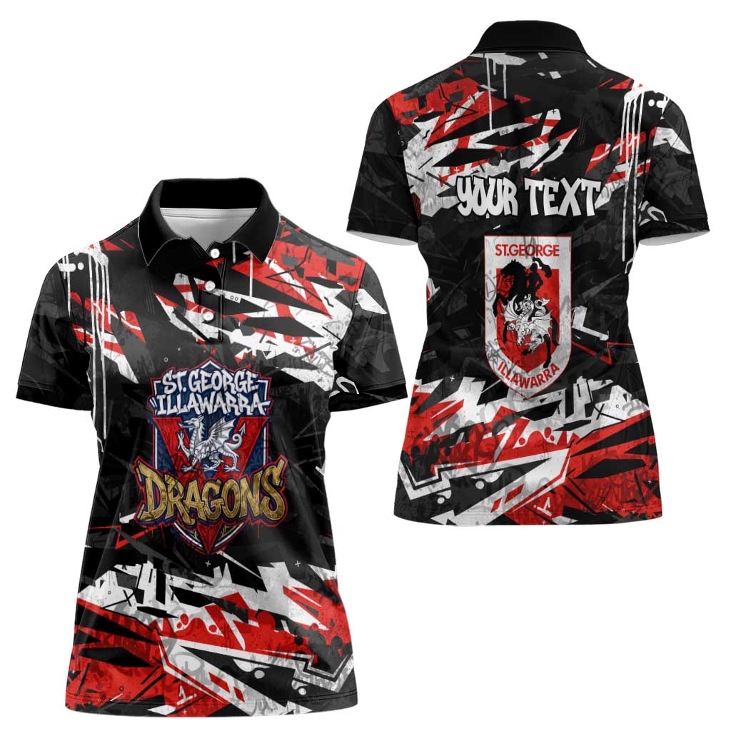 Personalized St. George Illawarra Dragons Women Polo Shirt Graffiti Grunge Abstract Urban Street Style Design