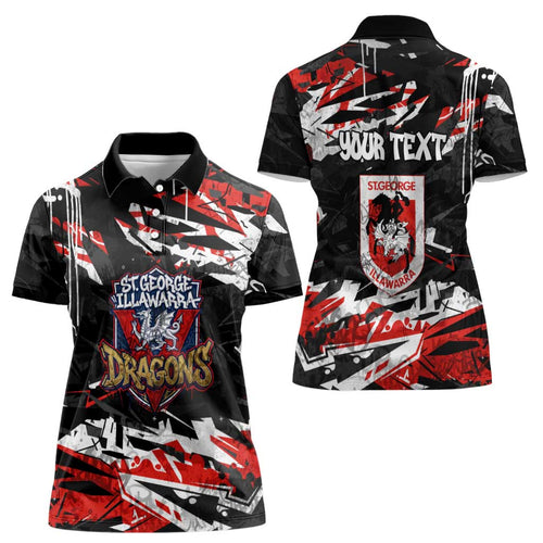 Personalized St. George Illawarra Dragons Women Polo Shirt Graffiti Grunge Abstract Urban Street Style Design