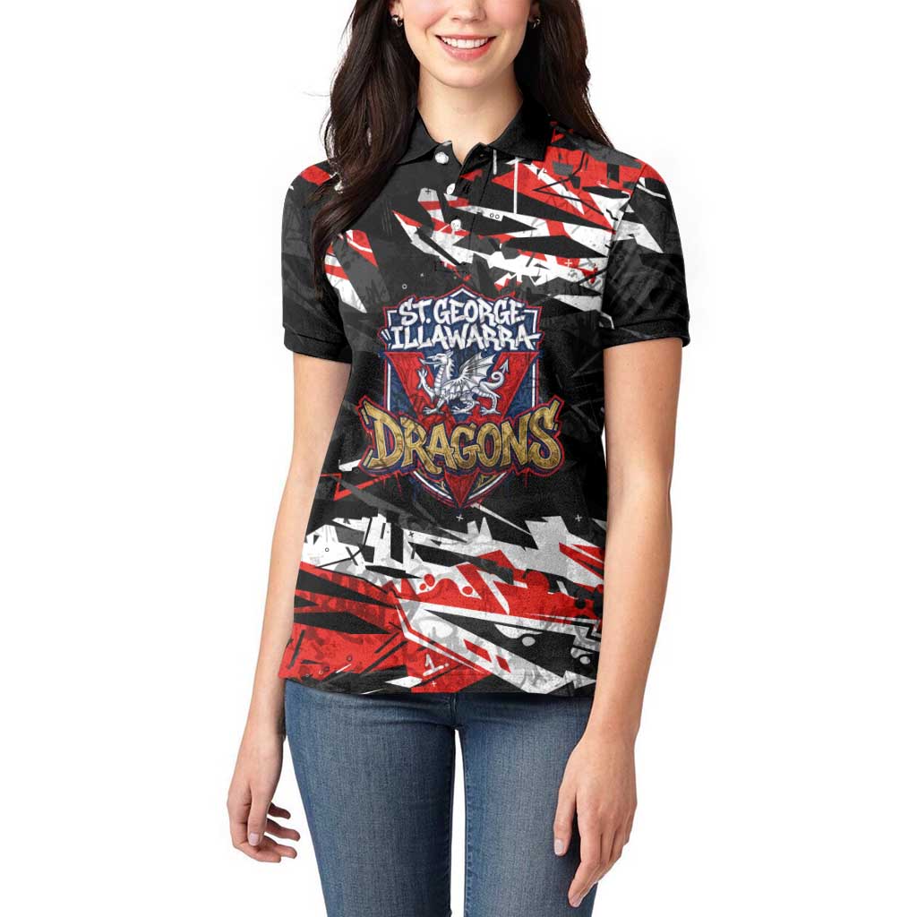 Personalized St. George Illawarra Dragons Women Polo Shirt Graffiti Grunge Abstract Urban Street Style Design