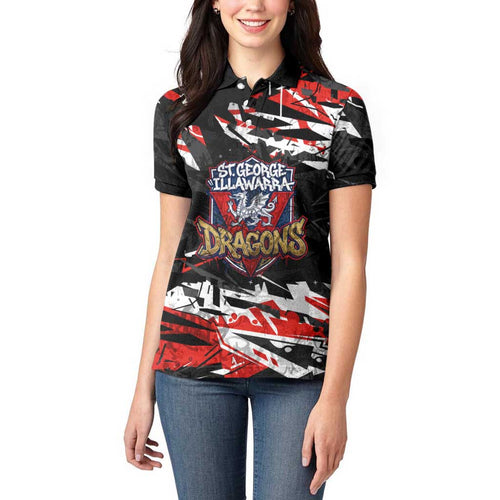 Personalized St. George Illawarra Dragons Women Polo Shirt Graffiti Grunge Abstract Urban Street Style Design
