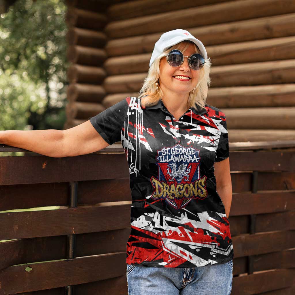Personalized St. George Illawarra Dragons Women Polo Shirt Graffiti Grunge Abstract Urban Street Style Design