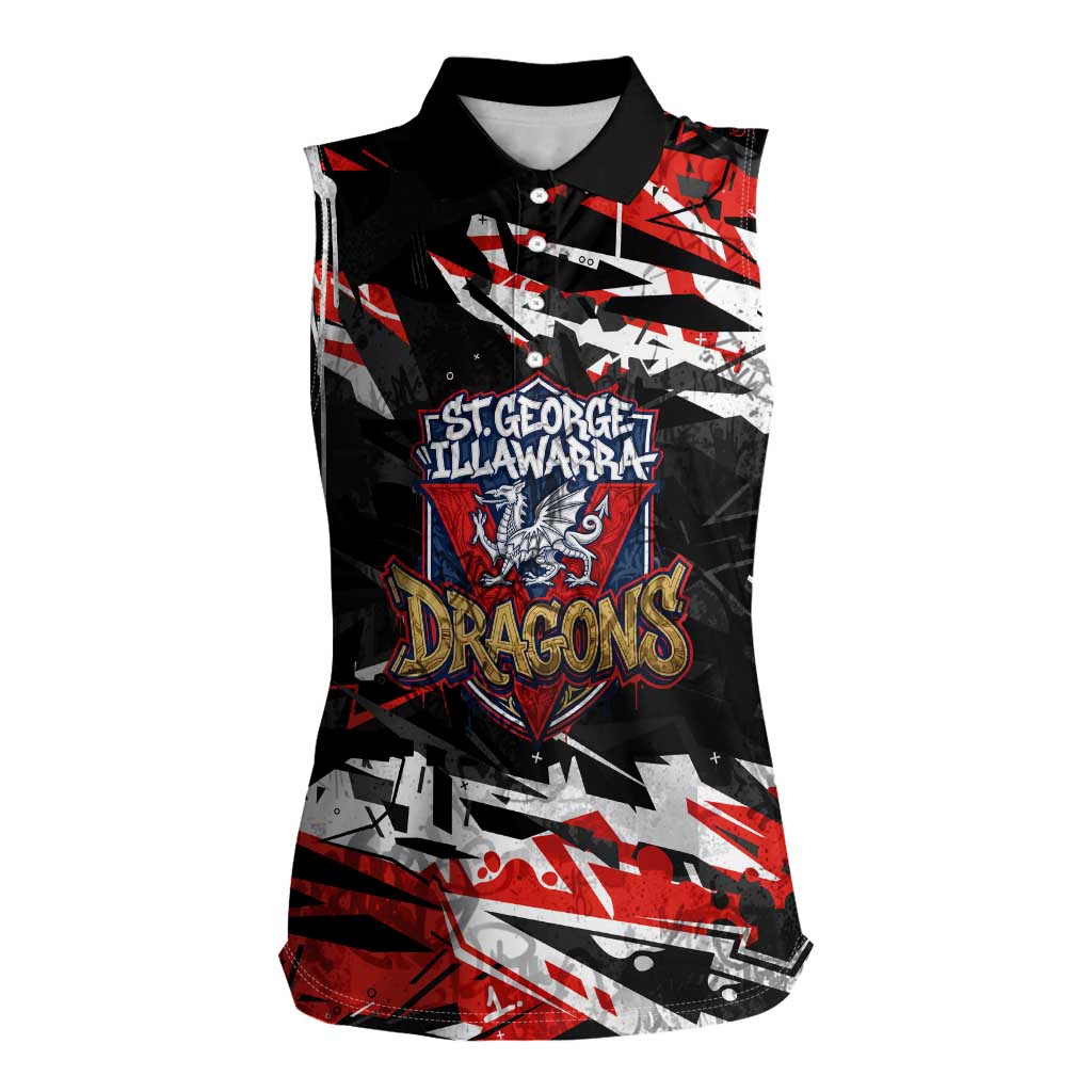 Personalized St. George Illawarra Dragons Women Sleeveless Polo Shirt Graffiti Grunge Abstract Urban Street Style Design