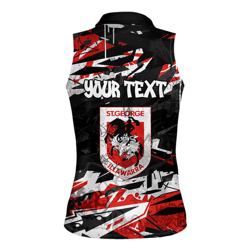 Personalized St. George Illawarra Dragons Women Sleeveless Polo Shirt Graffiti Grunge Abstract Urban Street Style Design