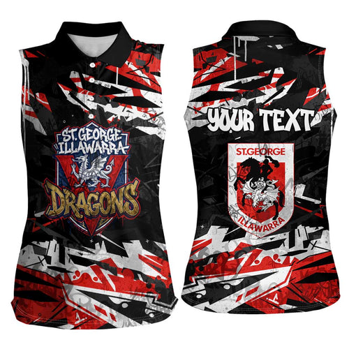 Personalized St. George Illawarra Dragons Women Sleeveless Polo Shirt Graffiti Grunge Abstract Urban Street Style Design