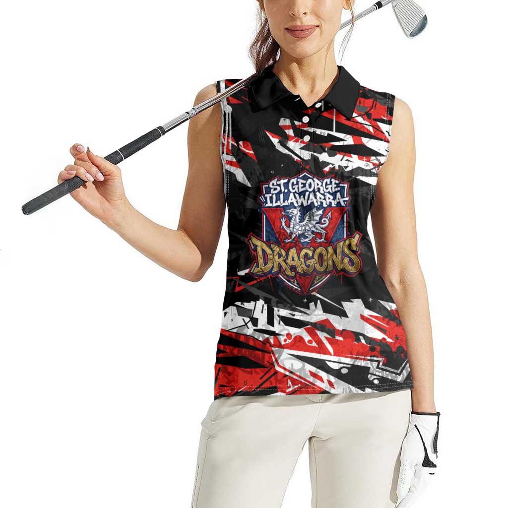 Personalized St. George Illawarra Dragons Women Sleeveless Polo Shirt Graffiti Grunge Abstract Urban Street Style Design