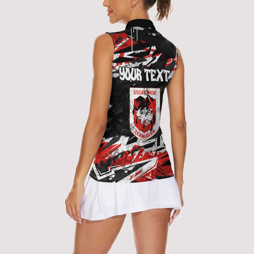 Personalized St. George Illawarra Dragons Women Sleeveless Polo Shirt Graffiti Grunge Abstract Urban Street Style Design