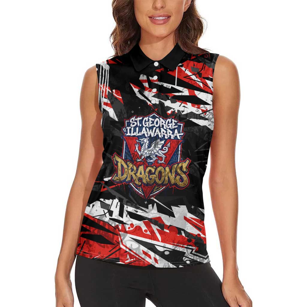 Personalized St. George Illawarra Dragons Women Sleeveless Polo Shirt Graffiti Grunge Abstract Urban Street Style Design