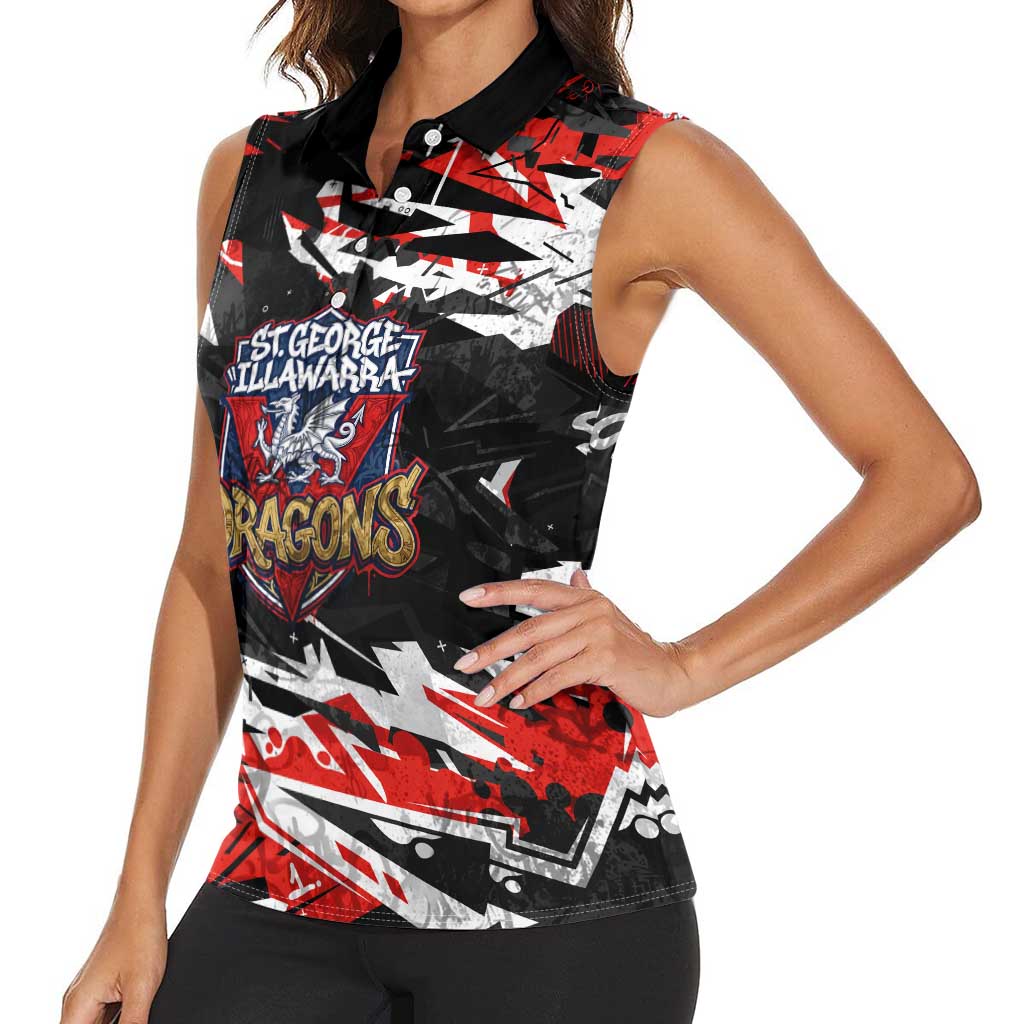 Personalized St. George Illawarra Dragons Women Sleeveless Polo Shirt Graffiti Grunge Abstract Urban Street Style Design