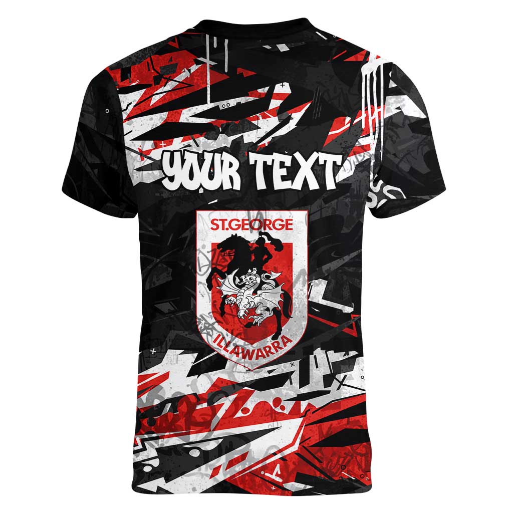 Personalized St. George Illawarra Dragons Women V-Neck T-Shirt Graffiti Grunge Abstract Urban Street Style Design