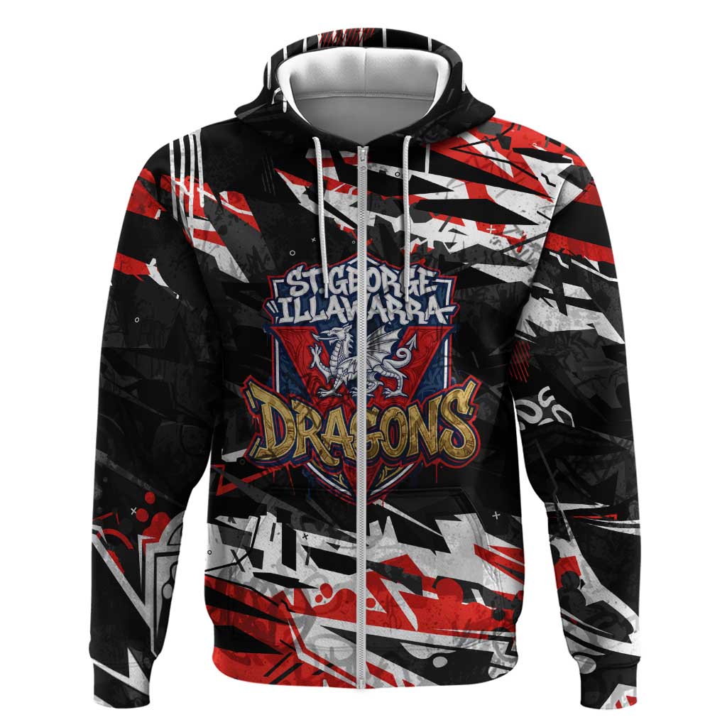 Personalized St. George Illawarra Dragons Zip Hoodie Graffiti Grunge Abstract Urban Street Style Design