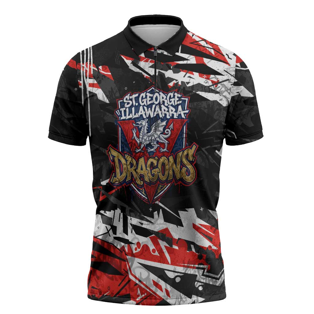 Personalized St. George Illawarra Dragons Zipper Polo Shirt Graffiti Grunge Abstract Urban Street Style Design