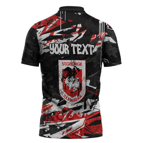 Personalized St. George Illawarra Dragons Zipper Polo Shirt Graffiti Grunge Abstract Urban Street Style Design
