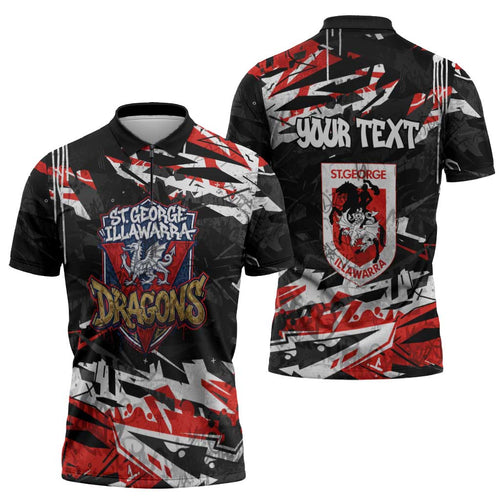 Personalized St. George Illawarra Dragons Zipper Polo Shirt Graffiti Grunge Abstract Urban Street Style Design