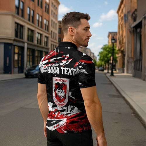Personalized St. George Illawarra Dragons Zipper Polo Shirt Graffiti Grunge Abstract Urban Street Style Design
