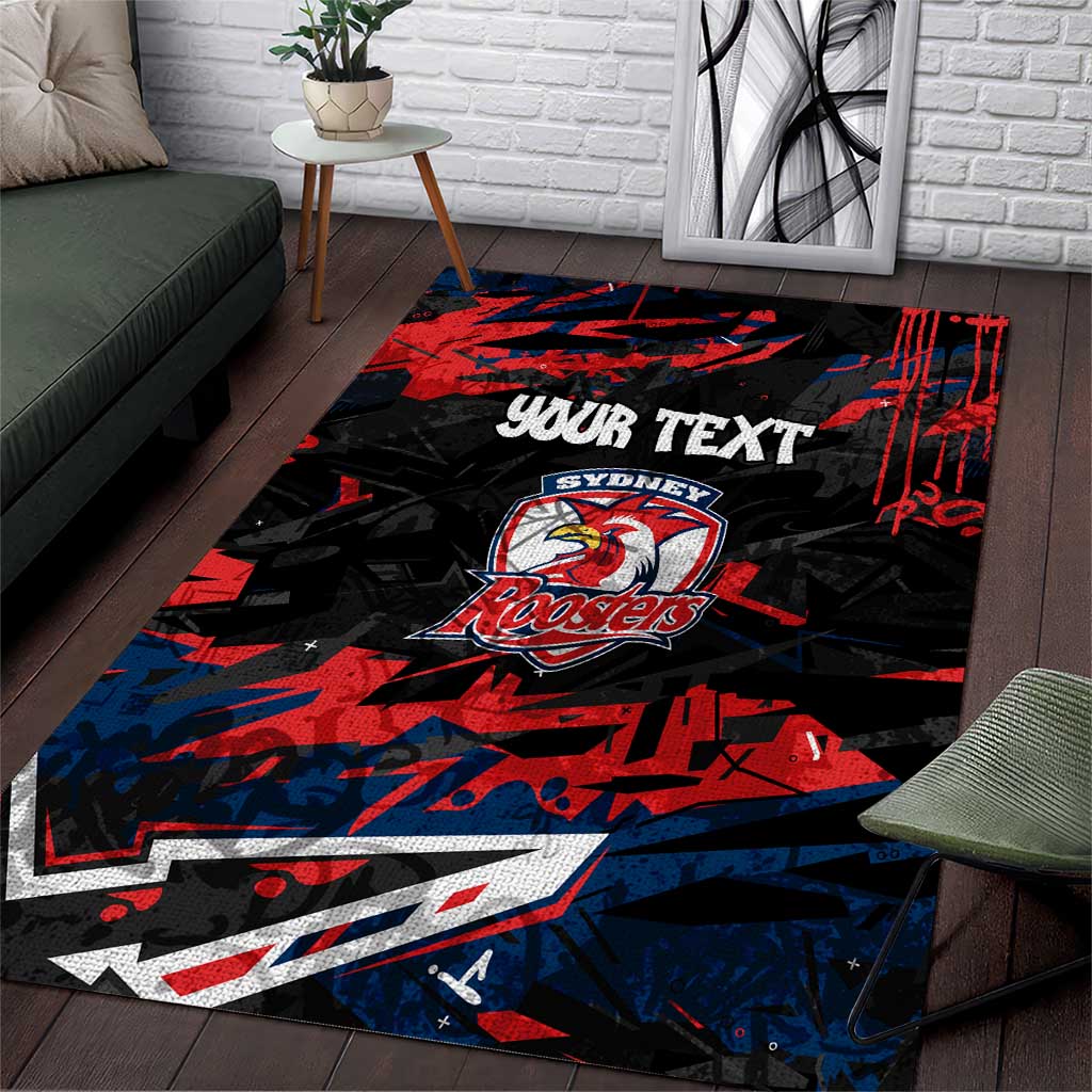 Personalized Sydney Roosters Area Rug Graffiti Grunge Abstract Urban Street Style Design