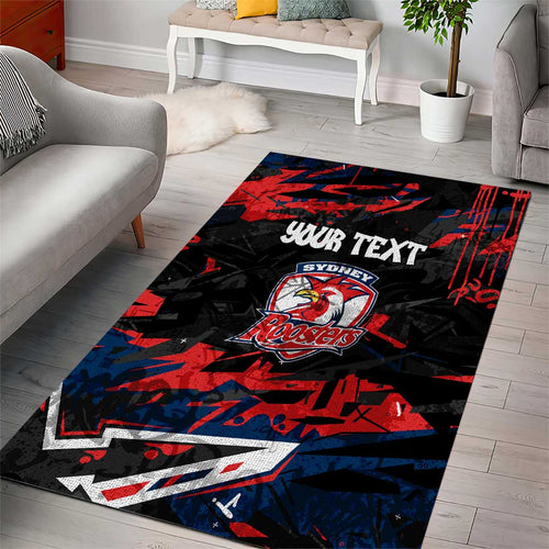 Personalized Sydney Roosters Area Rug Graffiti Grunge Abstract Urban Street Style Design