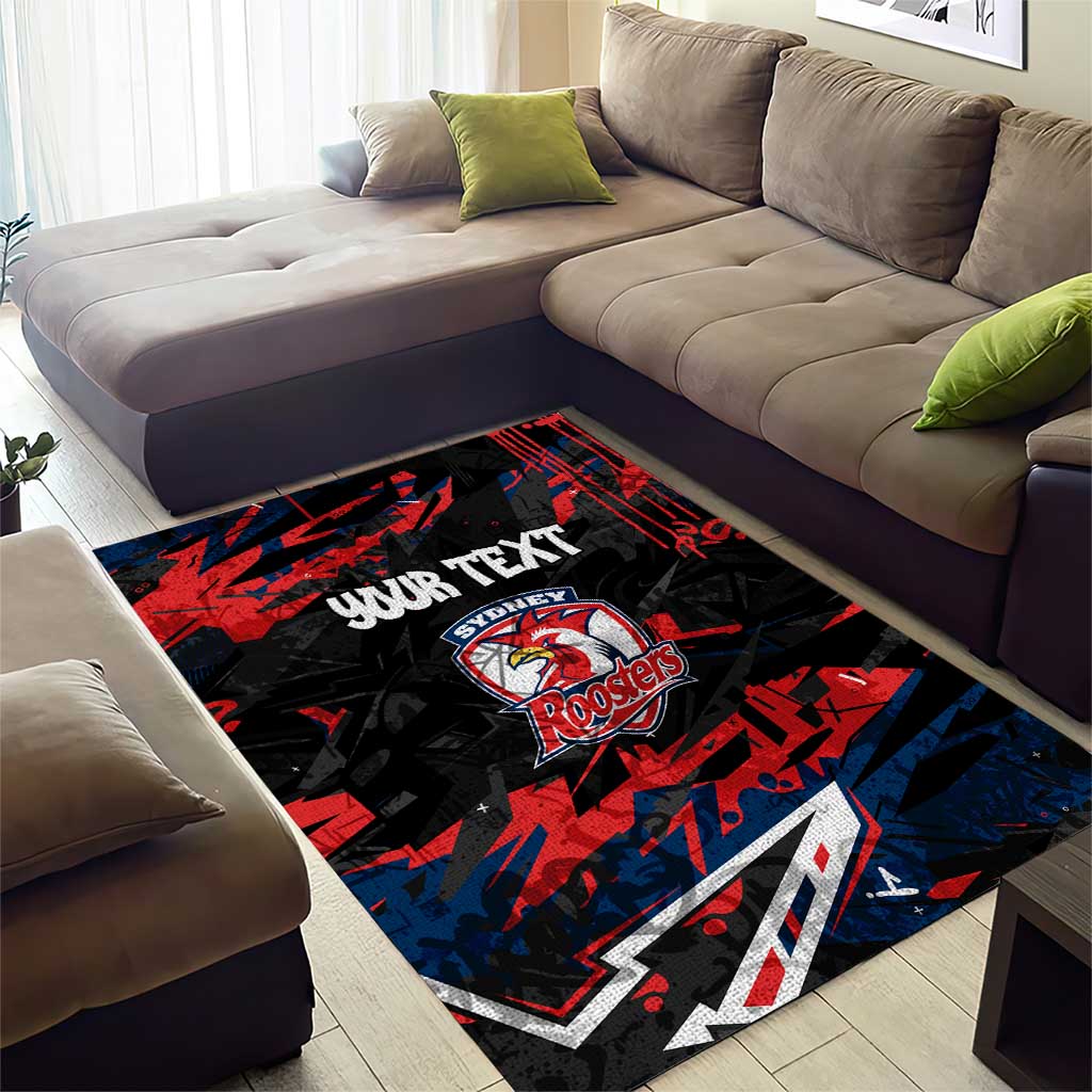 Personalized Sydney Roosters Area Rug Graffiti Grunge Abstract Urban Street Style Design