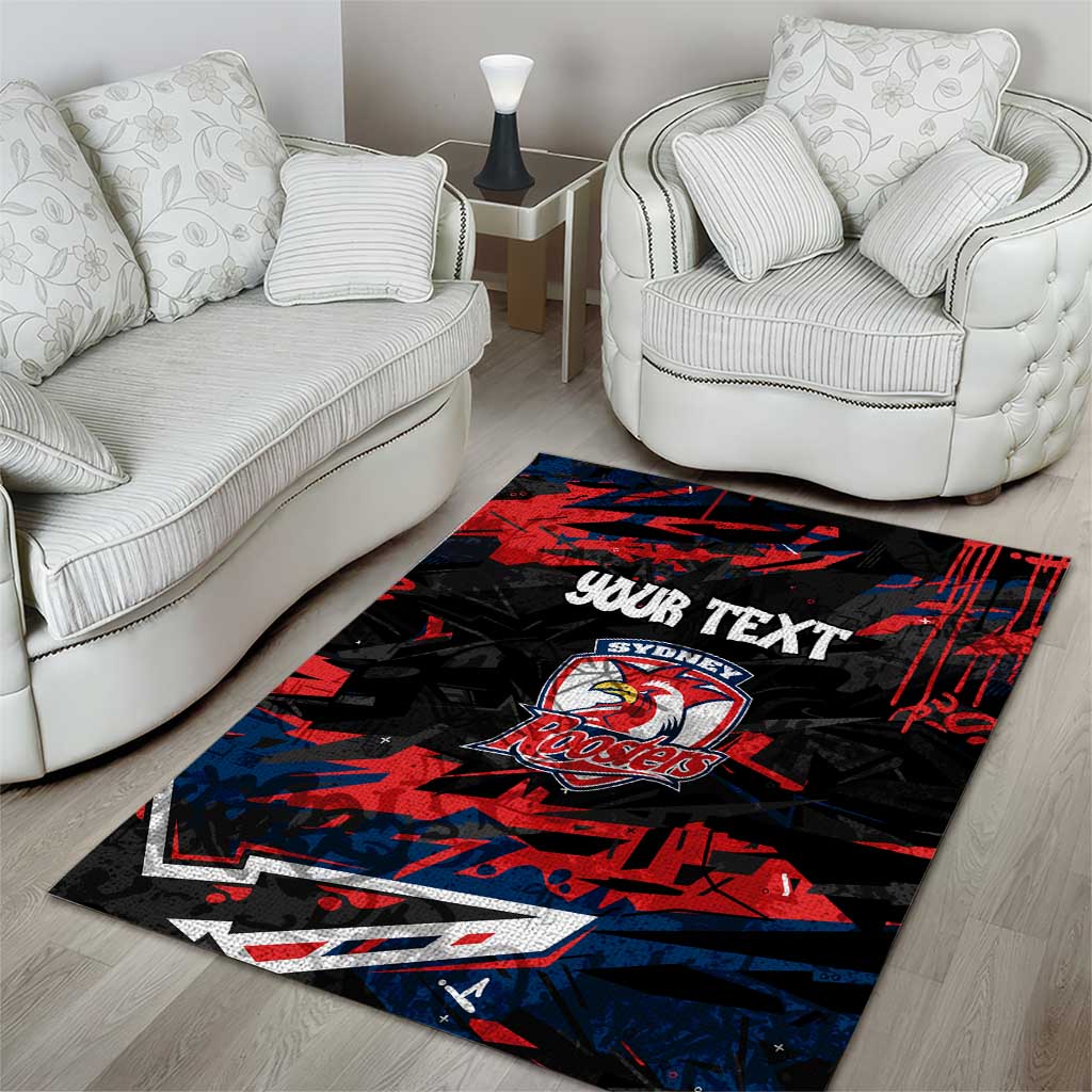 Personalized Sydney Roosters Area Rug Graffiti Grunge Abstract Urban Street Style Design