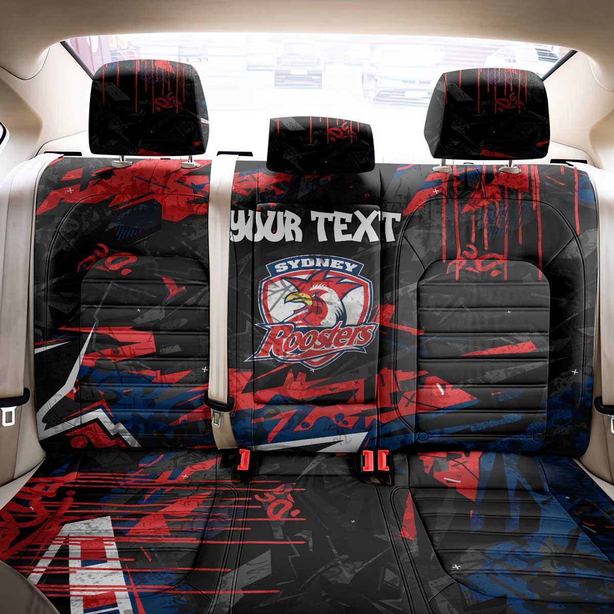 Personalized Sydney Roosters Back Car Seat Cover Graffiti Grunge Abstract Urban Street Style Design