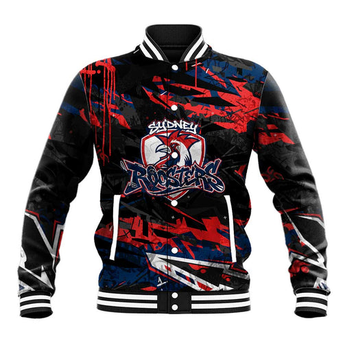 Personalized Sydney Roosters Baseball Jacket Graffiti Grunge Abstract Urban Street Style Design