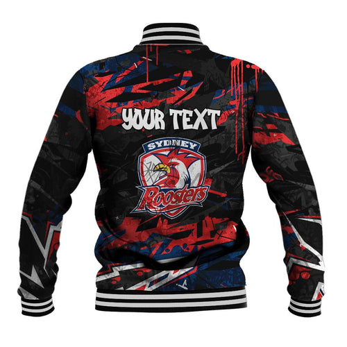 Personalized Sydney Roosters Baseball Jacket Graffiti Grunge Abstract Urban Street Style Design