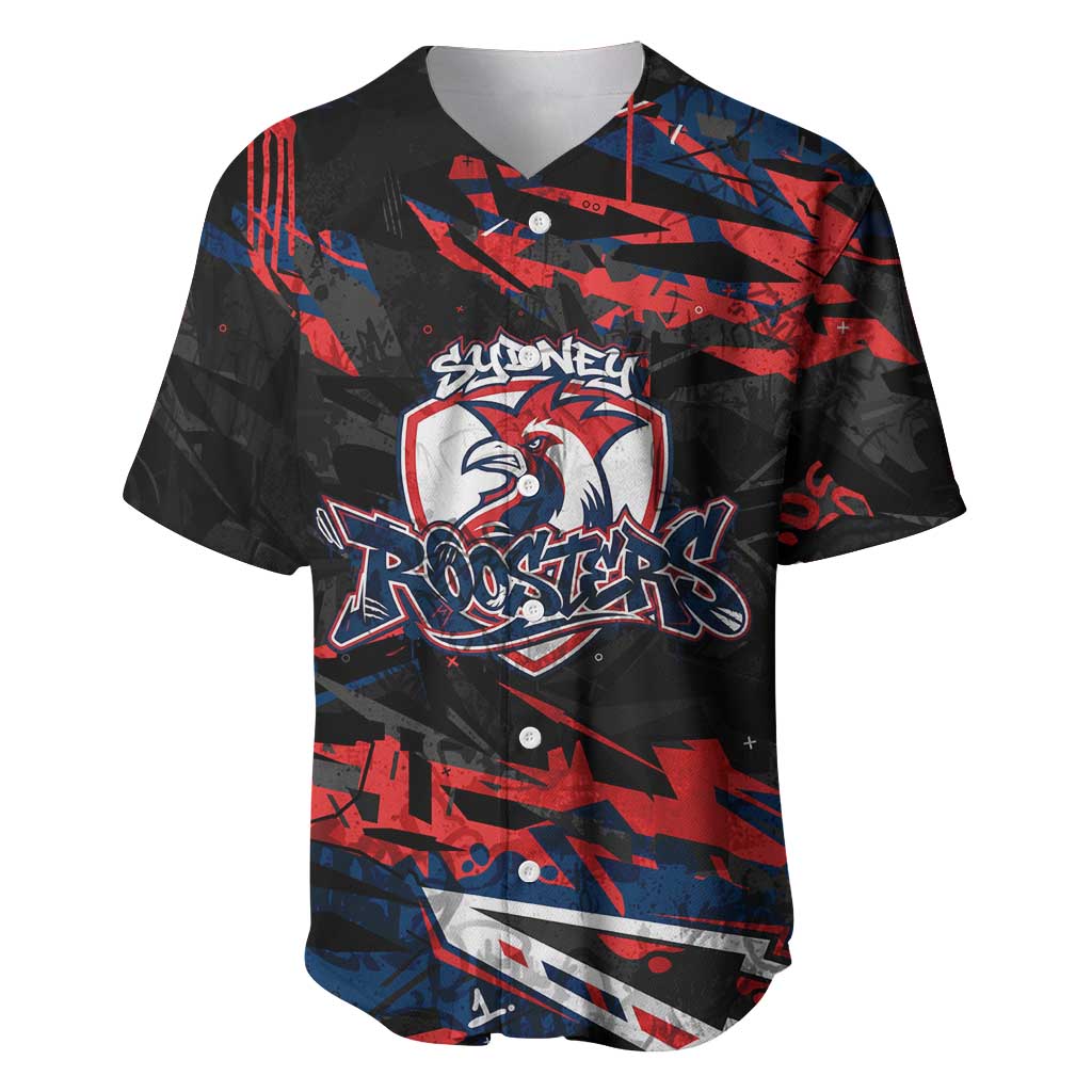 Personalized Sydney Roosters Baseball Jersey Graffiti Grunge Abstract Urban Street Style Design