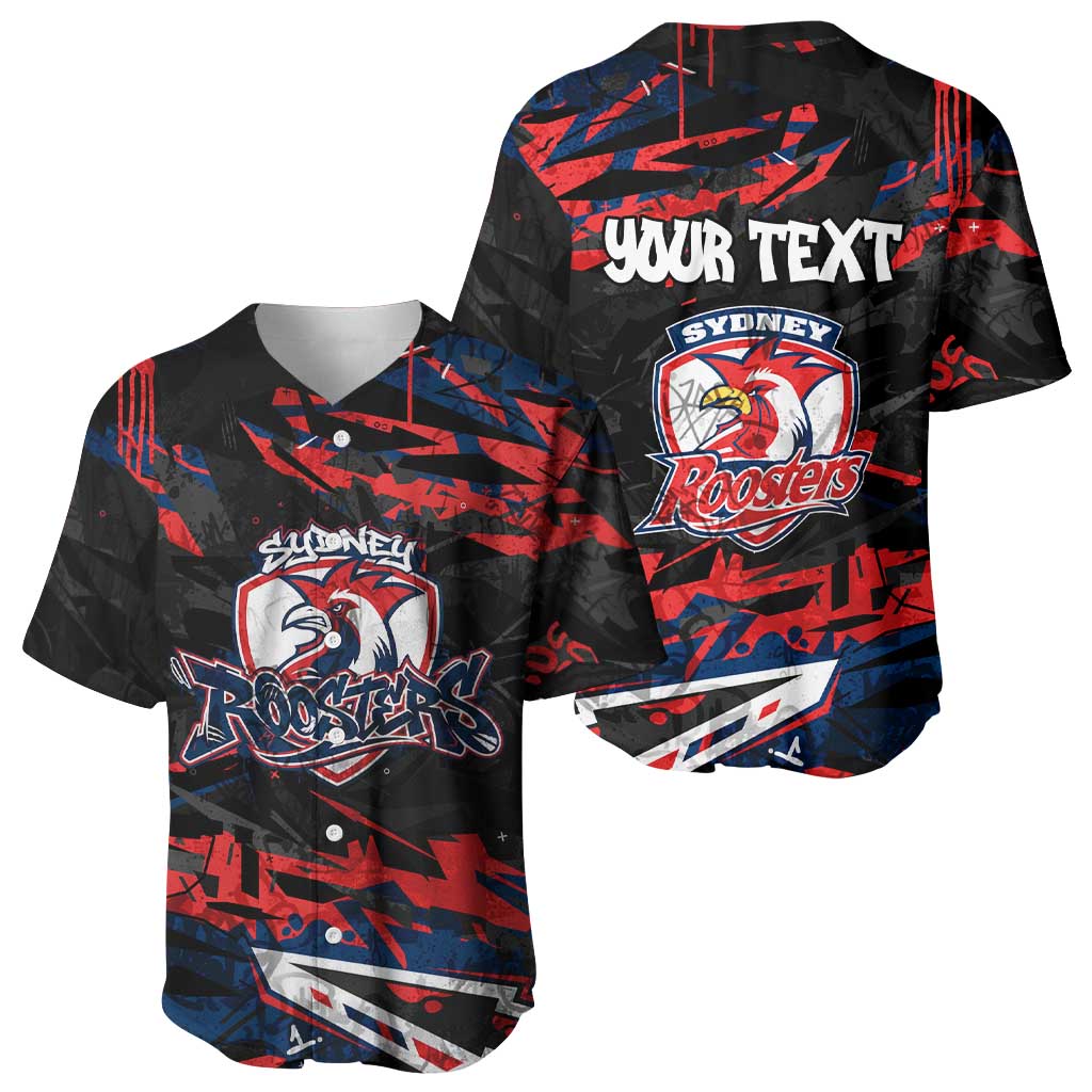 Personalized Sydney Roosters Baseball Jersey Graffiti Grunge Abstract Urban Street Style Design