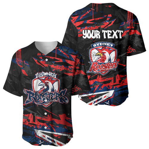 Personalized Sydney Roosters Baseball Jersey Graffiti Grunge Abstract Urban Street Style Design