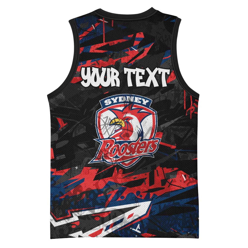 Personalized Sydney Roosters Basketball Jersey Graffiti Grunge Abstract Urban Street Style Design