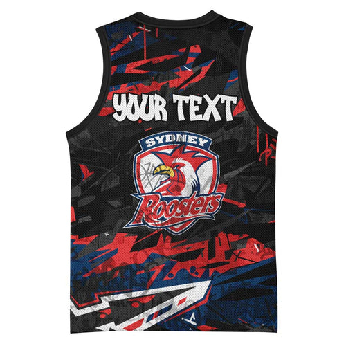 Personalized Sydney Roosters Basketball Jersey Graffiti Grunge Abstract Urban Street Style Design